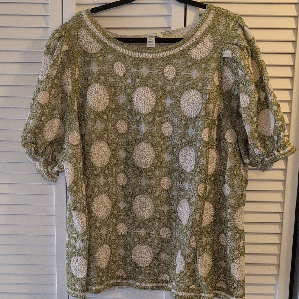 Cato Olive and Cream Crochet Blouse